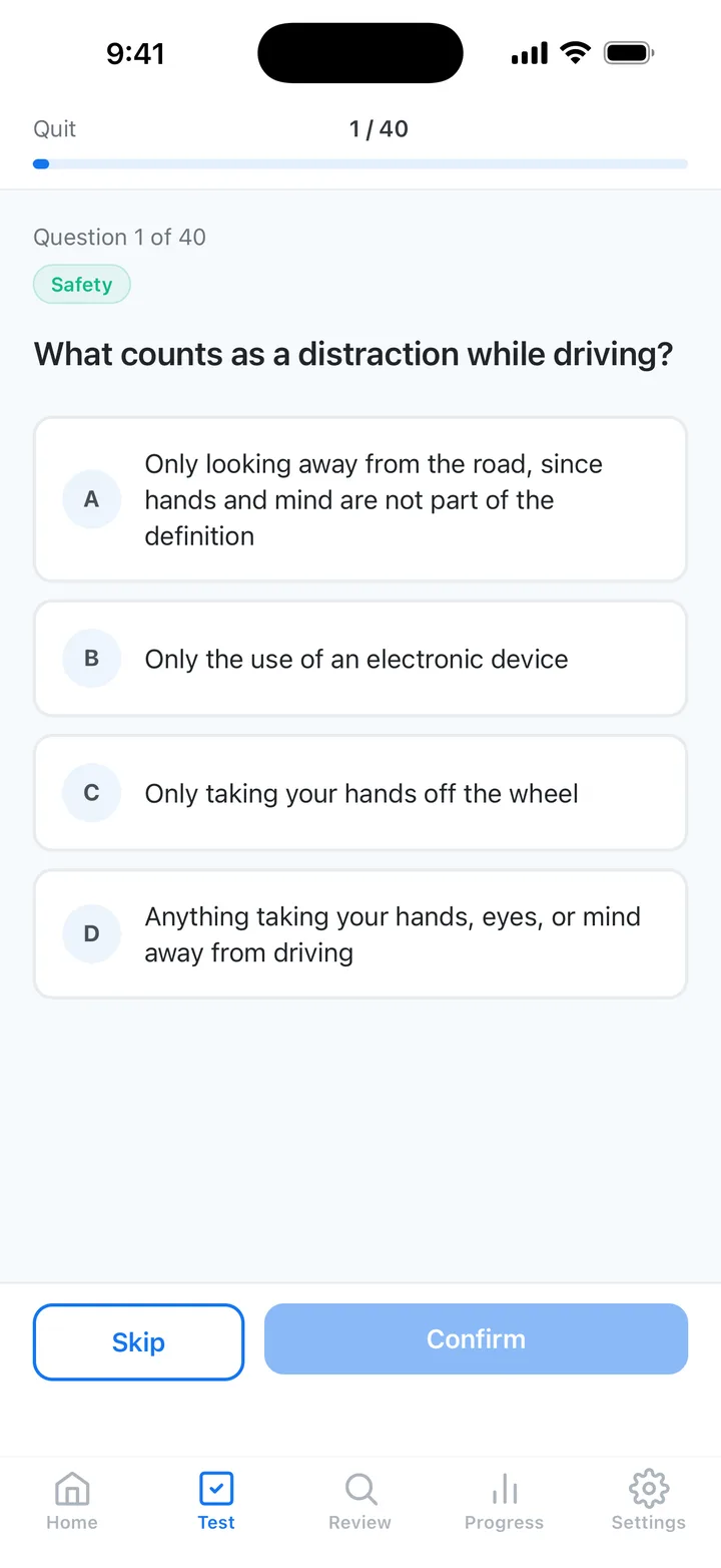Ohio BMV practice question with multiple choice answers written from the Ohio Driver Manual